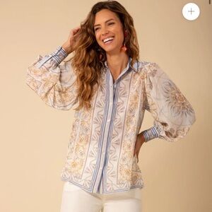 Hale Bob Ryleigh 100% Silk Button Down Blouse